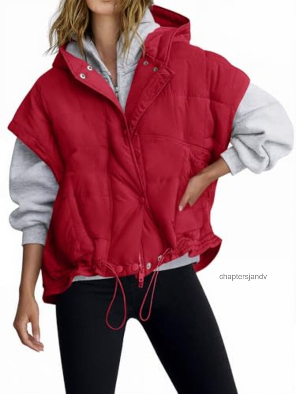 Womens Oversized Hooded Quilted Puffer Vest Cap Sleeve Padded Warm Trendy Jacket